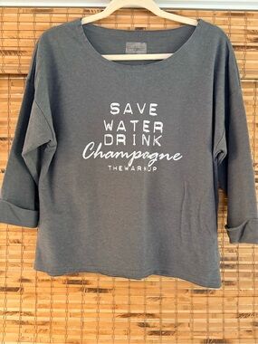 Jessica Simpson Charcoal Gray 'Save Water Drink Champagne' Long-Sleeve Top